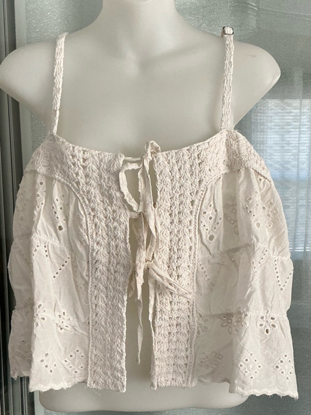 Rebellion Again white crochet lace-up camisole